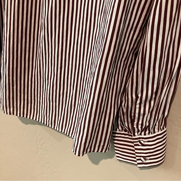 Anthropologie Maeve Tie Neck Red White Stripe Puff Long Sleeve Blouse Size Large - Picture 11 of 16